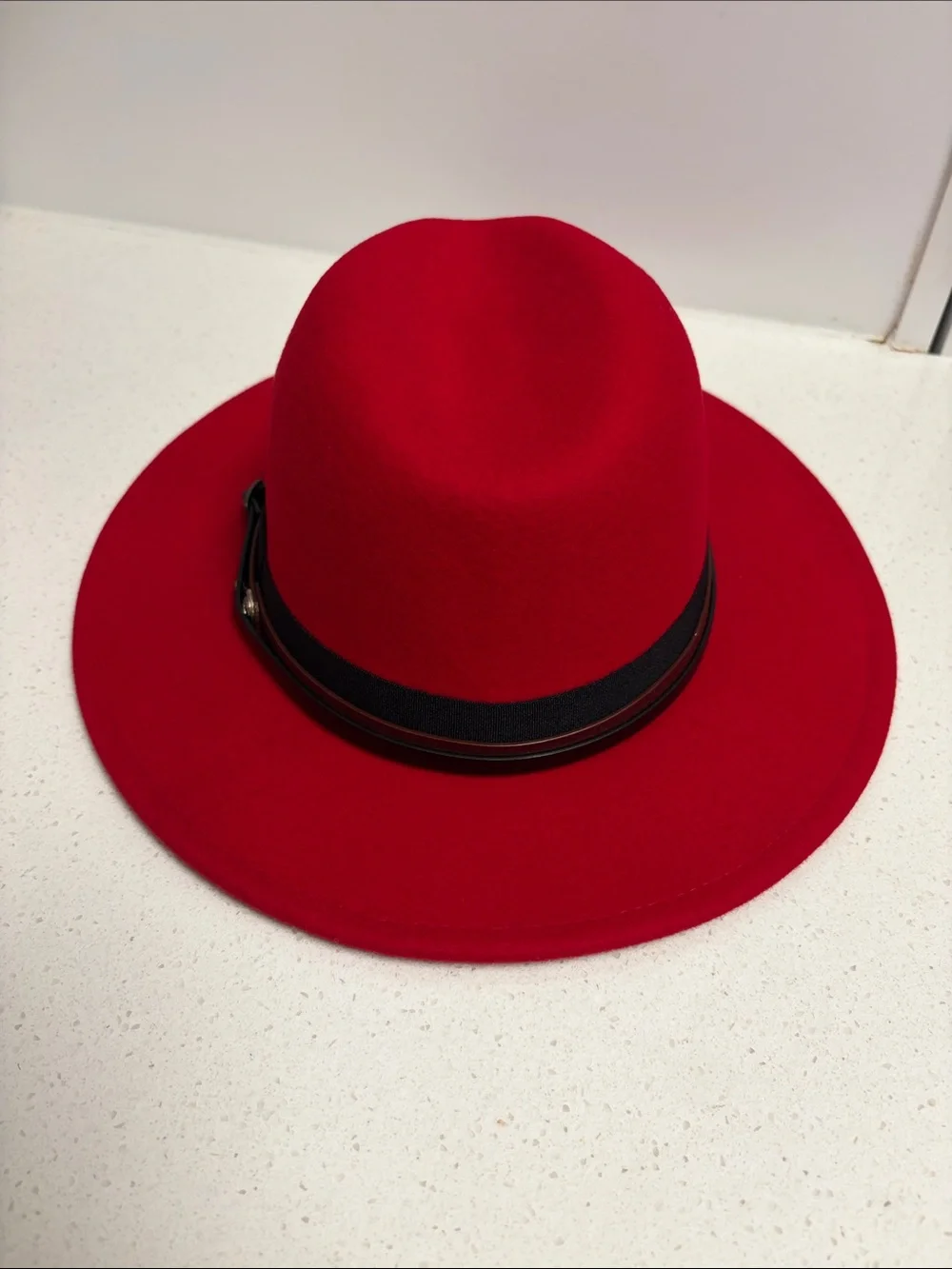 Red Men's Wool Fedora Hat with Black Band